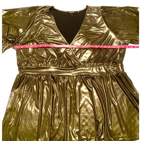 4X-TORRID Women’s Liquid Shine Surplice Split Sleeve Peplum Top, Gold, Size 4X - Picture 8 of 12